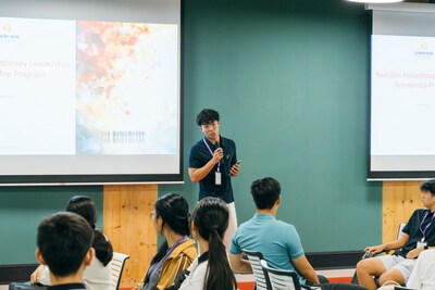 The co-founder of the program, Zack Cao, pronounced the opening address on the first day of the next generation philanthropy leadership program The co-founder of the program, Zack Cao, pronounced the opening address on the first day of the next generation philanthropy leadership program