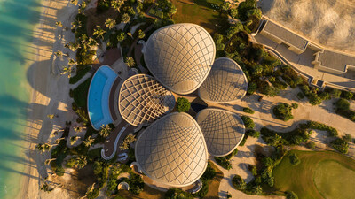 Aerial view of the clubhouse of the first golf course on the island of Saudi Arabia