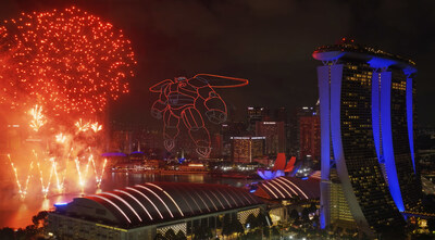 The highlight of the evening was undoubtedly when the fireworks and drones lit up to reveal a spectacle inspired by San Fransokyo Street, one of seven themed areas aboard the Disney Adventure.
