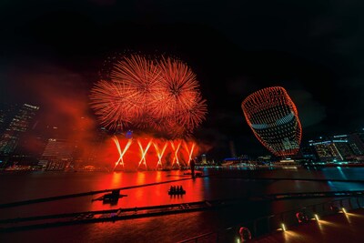 Spectators in the Marina Bay area were treated to a brilliant fireworks display and drone sequence inspired by Marvel Landing, one of seven themed areas that guests will experience aboard the Disney Adventure.