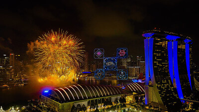 Fireworks and drones lit up the night sky over the iconic Marina Bay Sands, as part of the Marina Bay Air Show this weekend.