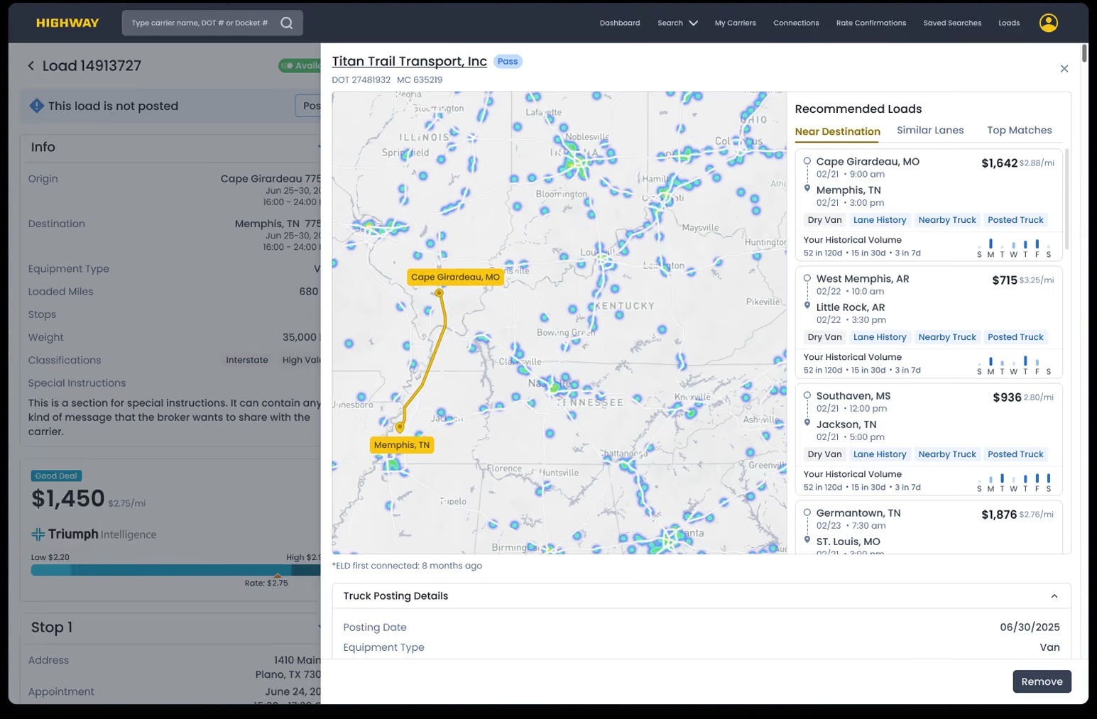 Highway brings TFX and Lane Intelligence directly into the broker workflow with Network Intelligence