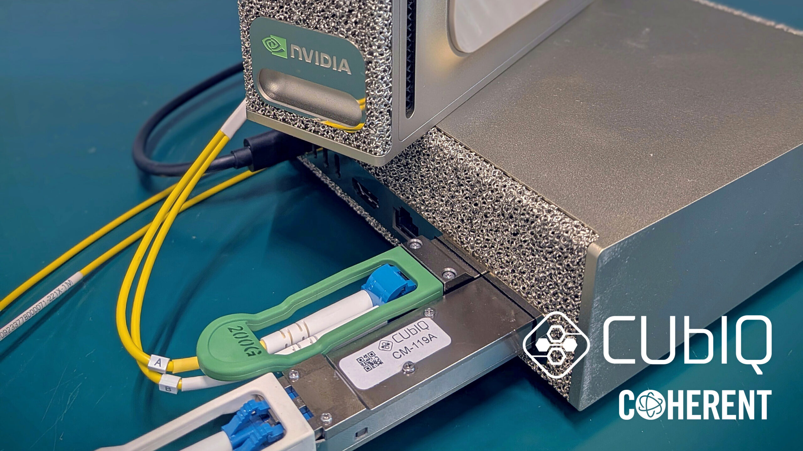 The CUbIQ CV-QKD pluggable plugged in an NVIDIA DGX Spark host